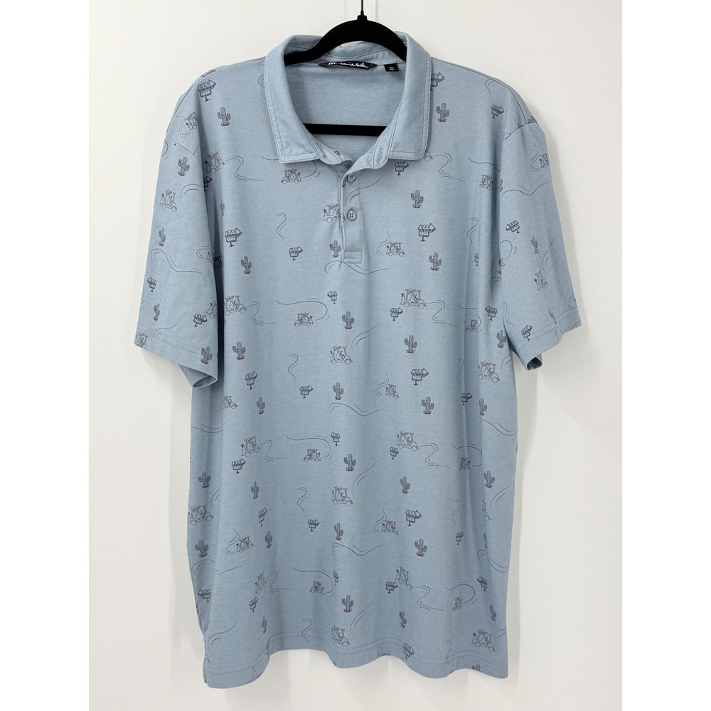 Travis Mathew Golf Polo Mens XXL Blue Cactus Golf Cart Preppy